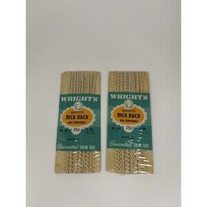 VINTAGE WHITE & GOLD RICK RACK 5YRDS 85% Cotton 15% Metallic- Set Of 2